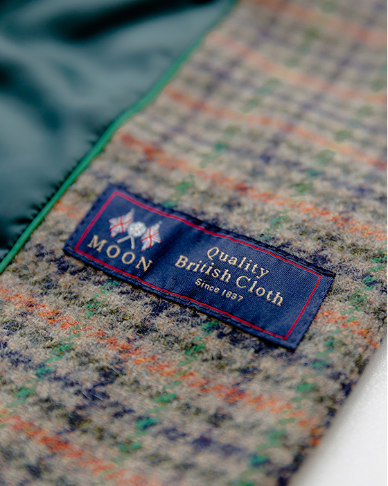 Close up image of Abraham Moon’s British made sustainable fabric.