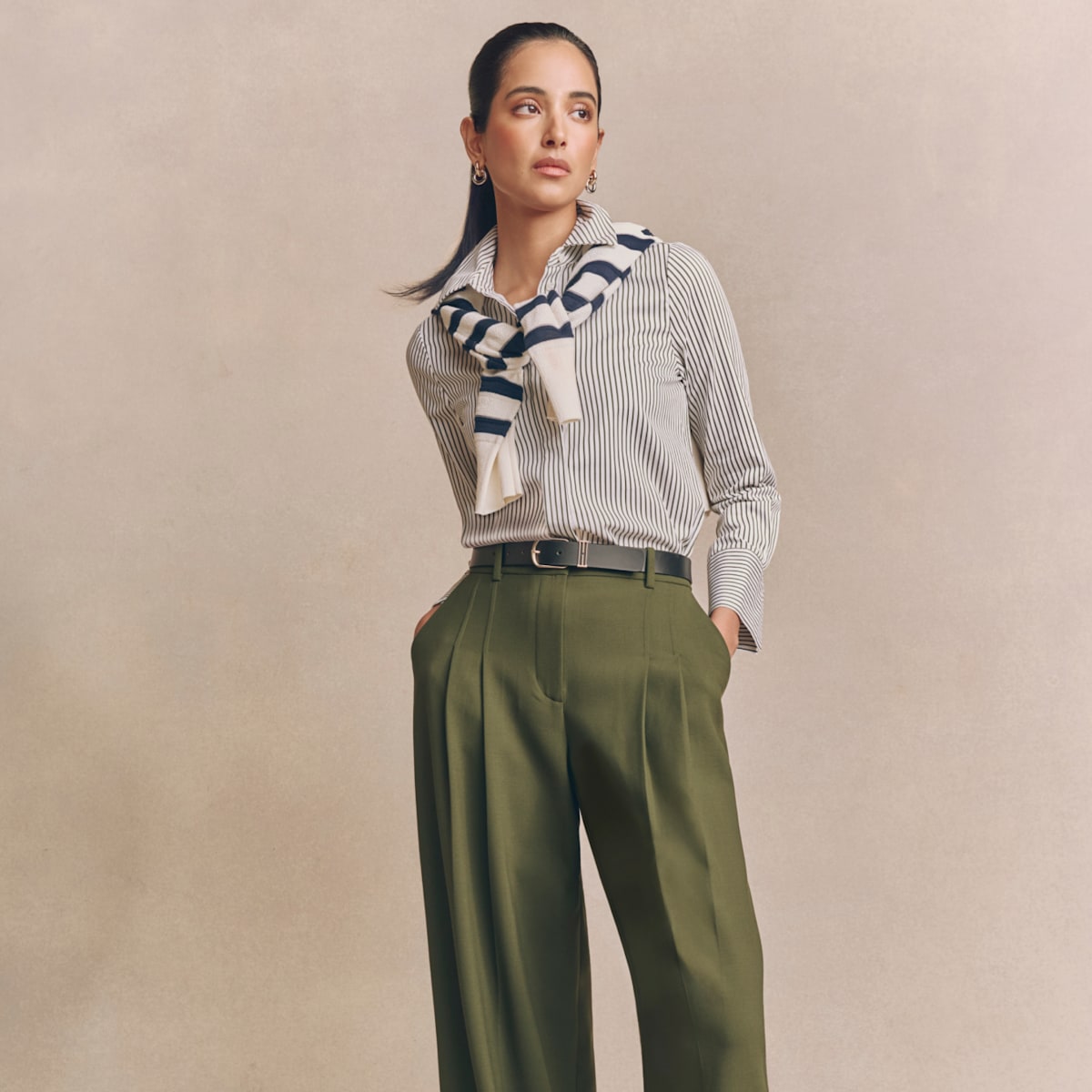Image of model wearing wool jumper.
