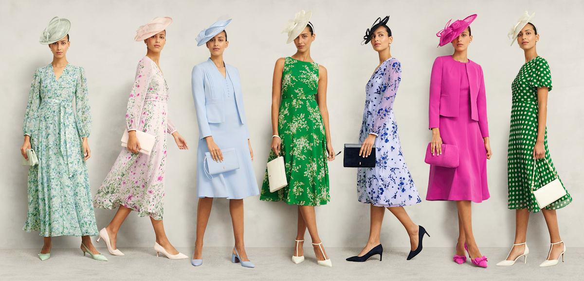 A gallery of models wearing Hobbs occasion outfits.